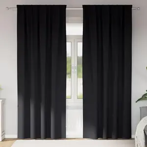 vidaXL Vidaxl Rideaux Avec Des Rideaux 2 Pcs Noir Polyester pas cher
