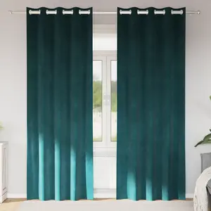 vidaXL Rideaux opaques avec oeillets 2 pcs en velours vert foncé pas cher