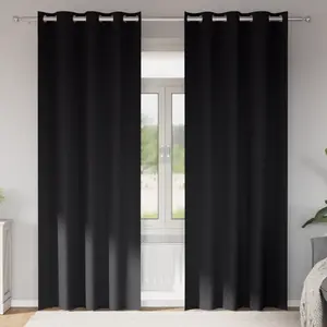 vidaXL Rideaux avec des rideaux 2 pcs Noir 260 x 140 cm Polyester pas cher