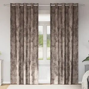 vidaXL Rideaux en velours 2 pcs avec oeillets Cappuccino 225x140 cm pas cher