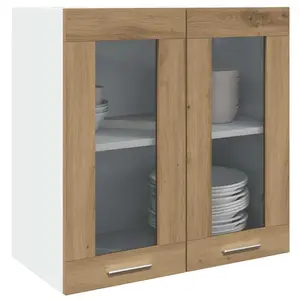 vidaXL Armoire murale de cuisine avec porte en verre chêne artisanal pas cher