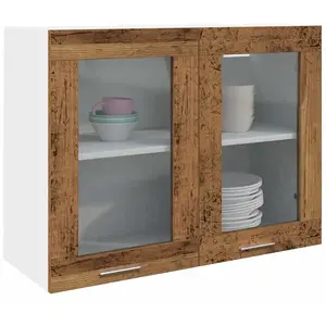vidaXL Armoire verre suspendue vieux bois 80x31x60cm bois ingénierie pas cher