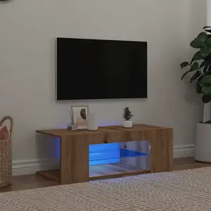vidaXL Meuble TV avec lumières LED chêne artisanal bois d'ingénierie pas cher