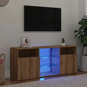 vidaXL Meuble TV avec lumières LED chêne artisanal bois d'ingénierie pas cher