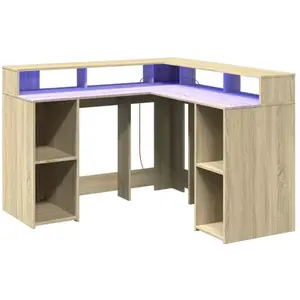 Bureau avec lumières LED chêne sonoma bois d'ingénierie vidaXL pas cher