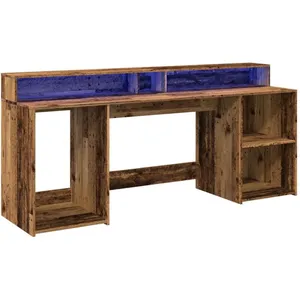 Bureau avec lumières led vieux bois bois d'ingénierie Vidaxl Old wood pas cher