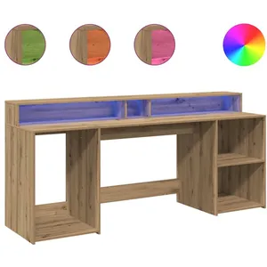 vidaXL Vidaxl Bureau Avec Lumières Led Chêne Artisanal Bois D'ingénierie pas cher