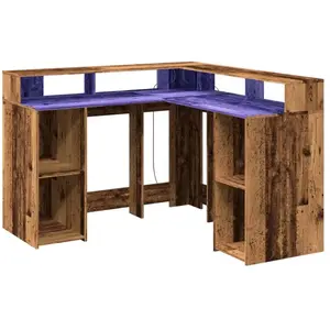 vidaXL Bureau avec lumières LED vieux bois bois d'ingénierie pas cher