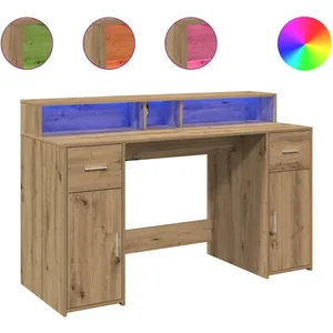 vidaXL Vidaxl Bureau Avec Lumières Led Chêne Artisanal Bois D'ingénierie pas cher