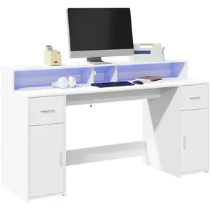 vidaXL Bureau avec lumières LED blanc 160x55x91 cm bois d'ingénierie pas cher
