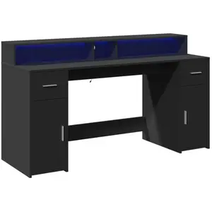 vidaXL Bureau avec lumières LED noir 160x55x91 cm bois d'ingénierie pas cher