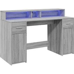 Bureau et lumières LED sonoma gris 140x55x91 cm bois ingénierie vidaXL pas cher