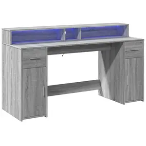 vidaXL Bureau et lumières LED sonoma gris 160x55x91 cm bois ingénierie pas cher