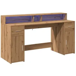 vidaXL Bureau avec lumières LED chêne artisanal bois d'ingénierie pas cher