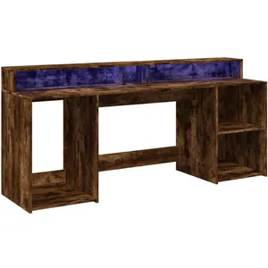 vidaXL Bureau et lumières LED chêne fumé 200x55x91cm bois d'ingénierie pas cher