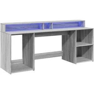 Bureau et lumières LED sonoma gris 200x55x91 cm bois ingénierie vidaXL pas cher