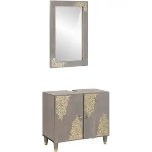vidaXL Ensemble de mobilier de salle de bain Montage mural 2 pcs Gris pas cher