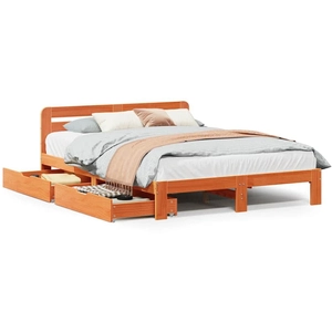 vidaXL Vidaxl Cadre De Lit Sans Matelas Cire Marron 135x190cm Bois Pin Massif pas cher