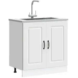 vidaXL Meuble bas pour évier Kalmar blanc 80x46x81,5cm bois ingénierie pas cher