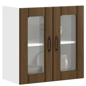 vidaXL Armoire murale de cuisine et porte en verre Lucca chêne marron pas cher