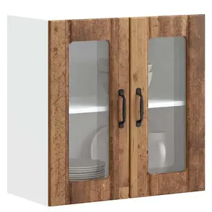 vidaXL Armoire murale de cuisine avec porte en verre Lucca vieux bois pas cher