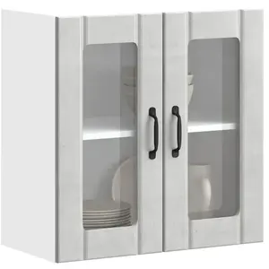 vidaXL Armoire murale de cuisine avec porte en verre Lucca gris béton pas cher