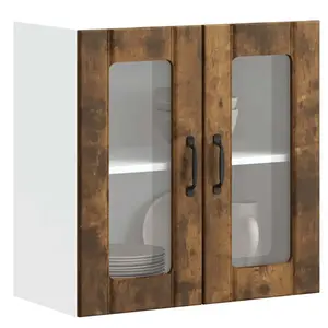 vidaXL Armoire murale de cuisine avec porte en verre Lucca chêne fumé pas cher