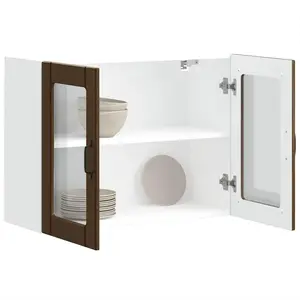 vidaXL Armoire murale de cuisine et porte en verre Lucca chêne marron pas cher