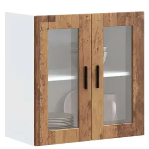 Armoire murale de cuisine avec porte en verre Porto vieux bois vidaXL pas cher
