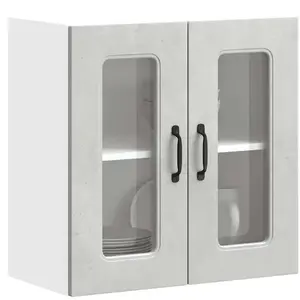 vidaXL Armoire murale de cuisine avec porte en verre Kalmar gris béton pas cher