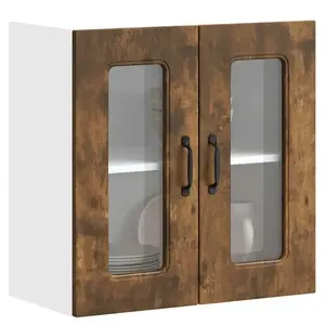 vidaXL Armoire murale de cuisine avec porte en verre Kalmar chêne fumé pas cher