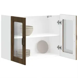 vidaXL Armoire murale de cuisine avec porte en verre Lucca chêne fumé pas cher