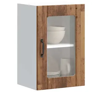 vidaXL Armoire murale de cuisine avec porte en verre Lucca vieux bois pas cher