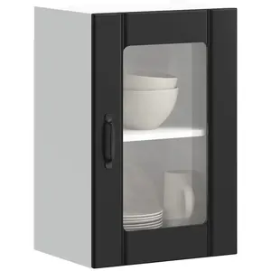 vidaXL Armoire murale de cuisine avec porte en verre Lucca noir pas cher