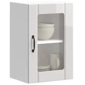 vidaXL Armoire murale cuisine avec porte en verre Lucca blanc brillant pas cher