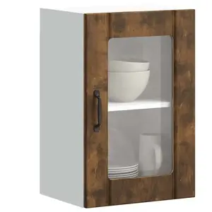 vidaXL Armoire murale de cuisine avec porte en verre Lucca chêne fumé pas cher