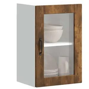 vidaXL Armoire murale de cuisine avec porte en verre Porto chêne fumé pas cher