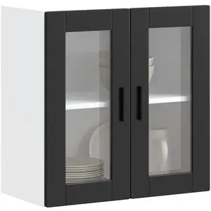 Armoire murale de cuisine avec porte en verre Porto noir vidaXL pas cher