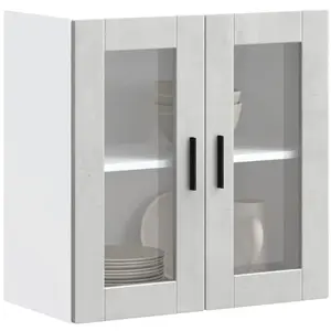 Armoire murale de cuisine avec porte en verre Porto gris béton vidaXL pas cher