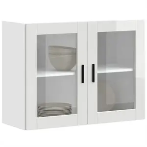 vidaXL Armoire murale cuisine avec porte en verre Porto blanc brillant pas cher
