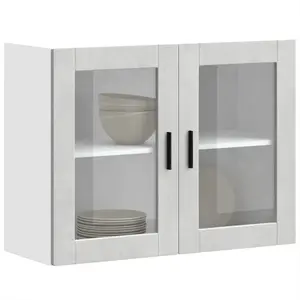 vidaXL Armoire murale de cuisine avec porte en verre Porto gris béton pas cher