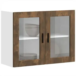 vidaXL Armoire murale de cuisine avec porte en verre Porto chêne fumé pas cher