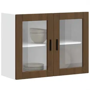 vidaXL Armoire murale de cuisine et porte en verre Porto chêne marron pas cher
