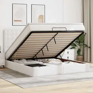 vidaXL Cadre de lit ottoman avec matelas blanc 200x200 cm similicuir pas cher