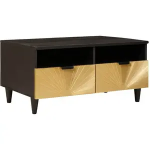 vidaXL Table basse Noir et or 80 x 54 x 40 cm bois de manguier massif pas cher
