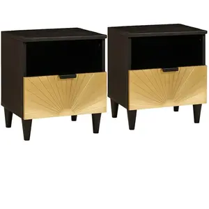 vidaXL Table de chevet avec tiroir 2 pcs Noir et or 40 x 33 x 46 cm pas cher