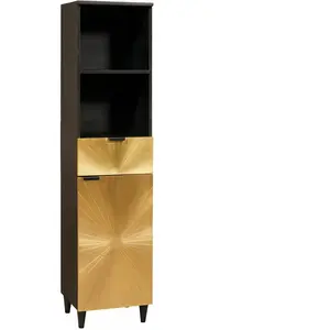 vidaXL Cabinet de salle de bain avec porte Noir et or 38 x 33 x 160 cm pas cher