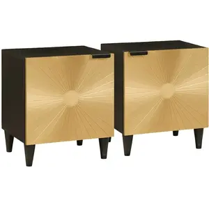 vidaXL Table de chevet 2 pcs Noir et or 40 x 33.5 x 46 cm pas cher