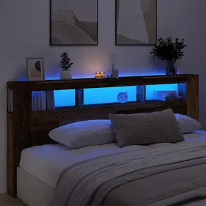 vidaXL Tête de lit à LED vieux bois 220x18,5x103,5cm bois d'ingénierie pas cher