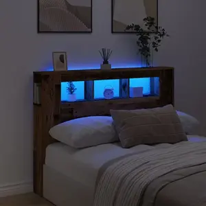 vidaXL Tête de lit à LED vieux bois 140x18,5x103,5cm bois d'ingénierie pas cher